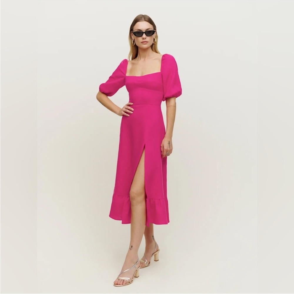Reformation Pink Corvette Belgium Linen Dress. Size 0